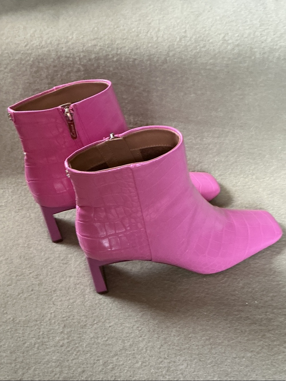 Sam Edelman Pink Croc-Embossed Pointed Ankle Booties